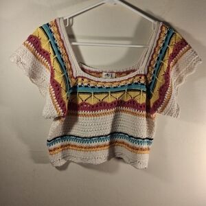 POL Women's  Multicolor Crochet Cropped Sweater Size S